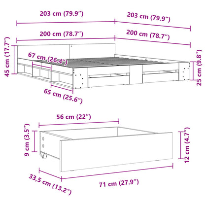 vidaXL Bed Frame with Drawers without Mattress Smoked Oak 200x200 cm