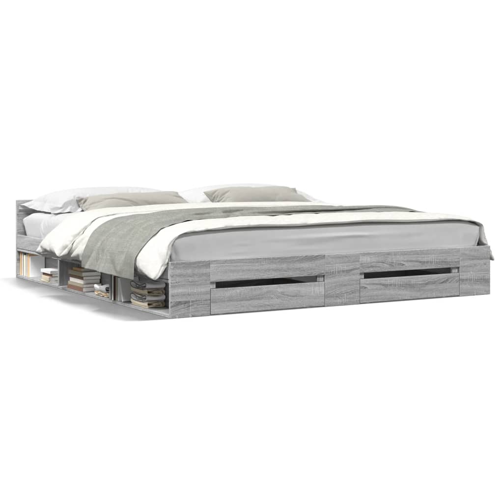 vidaXL Bed Frame with Drawers without Mattress Grey Sonoma 200x200 cm