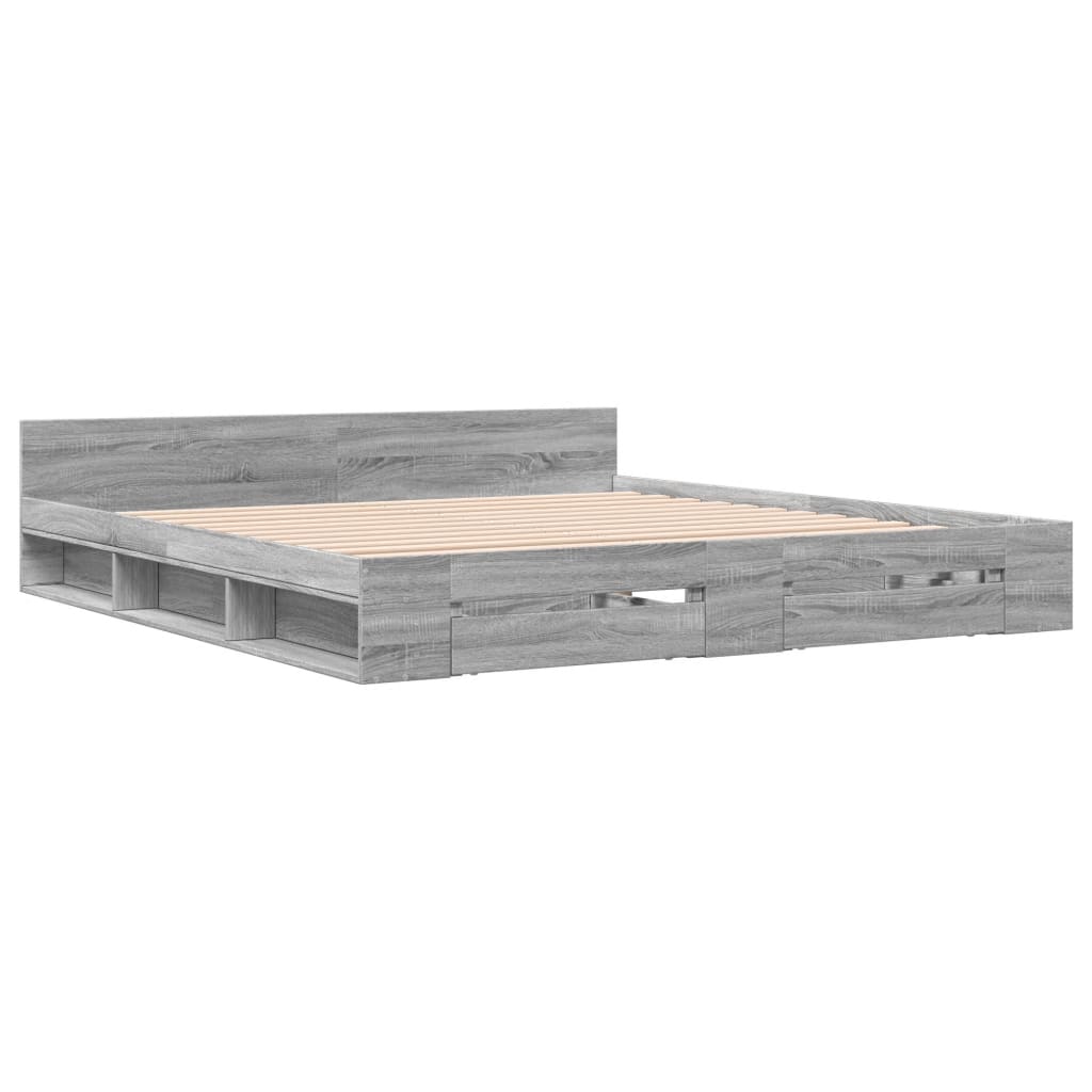 vidaXL Bed Frame with Drawers without Mattress Grey Sonoma 200x200 cm