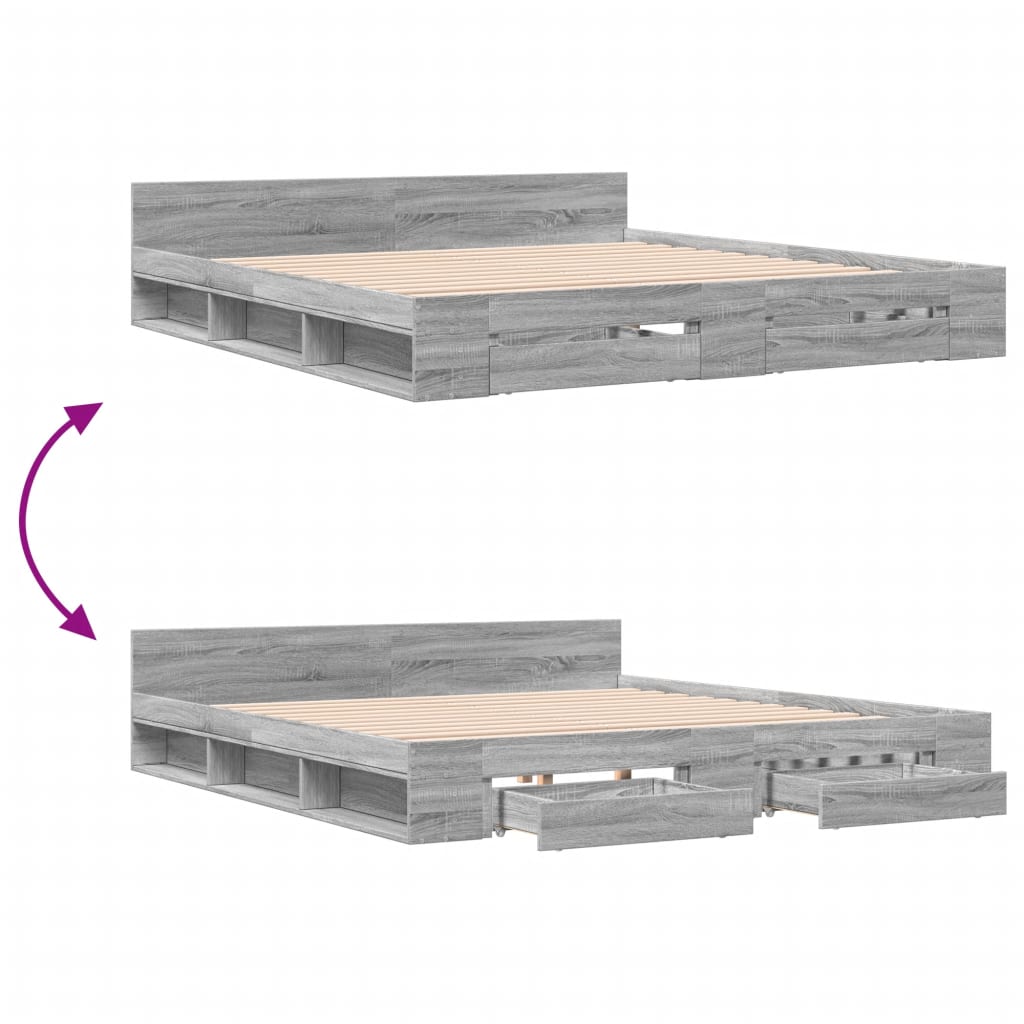 vidaXL Bed Frame with Drawers without Mattress Grey Sonoma 200x200 cm
