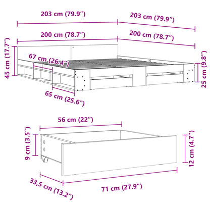 vidaXL Bed Frame with Drawers without Mattress Grey Sonoma 200x200 cm