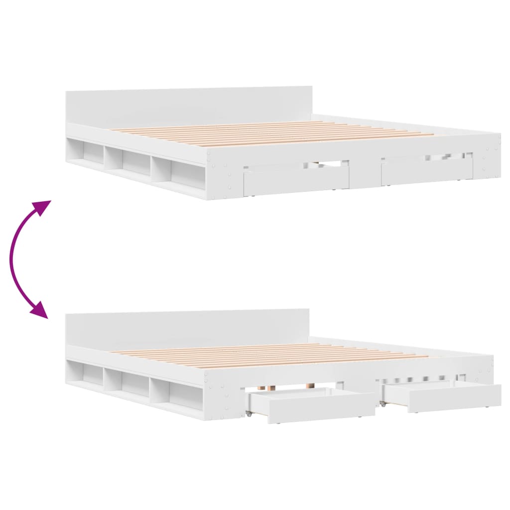 vidaXL Bed Frame with Drawers without Mattress White 180x200 cm Super King