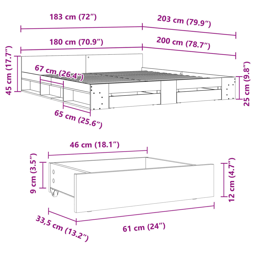 vidaXL Bed Frame with Drawers without Mattress White 180x200 cm Super King
