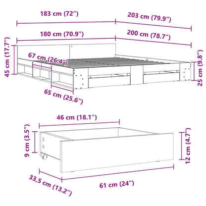 vidaXL Bed Frame with Drawers without Mattress White 180x200 cm Super King