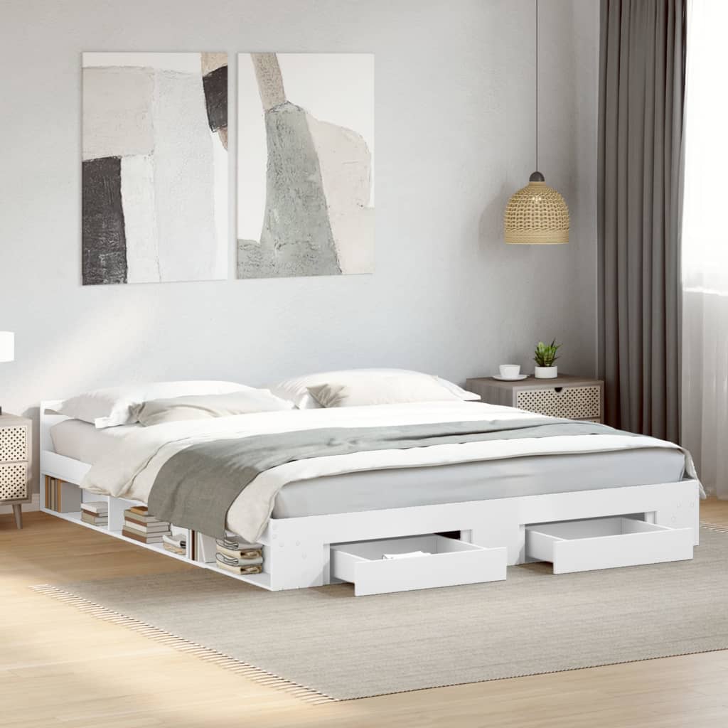 vidaXL Bed Frame with Drawers without Mattress White 180x200 cm Super King