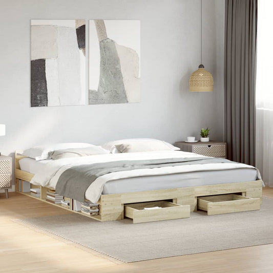 vidaXL Bed Frame with Drawers without Mattress Sonoma Oak 180x200 cm