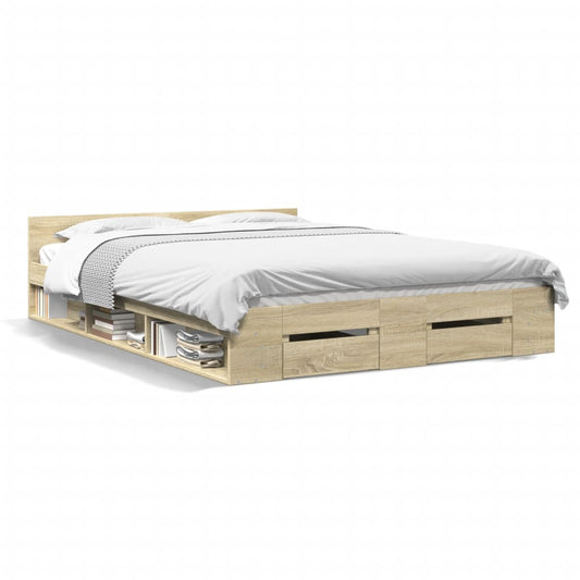 vidaXL Bed Frame with Drawers without Mattress Sonoma Oak 160x200 cm