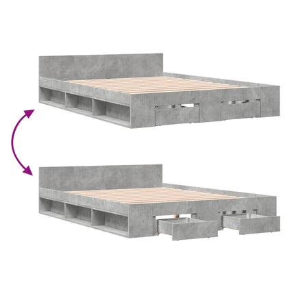 vidaXL Bed Frame with Drawers without Mattress Concrete Grey 160x200 cm