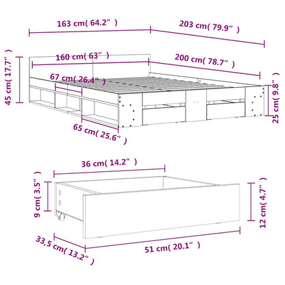 vidaXL Bed Frame with Drawers without Mattress Concrete Grey 160x200 cm