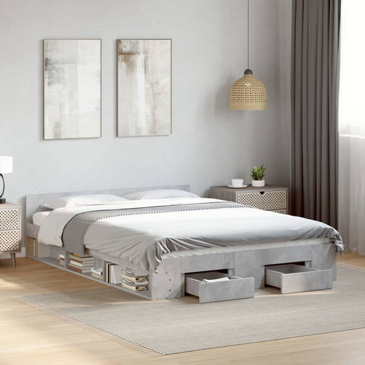 vidaXL Bed Frame with Drawers without Mattress Concrete Grey 160x200 cm
