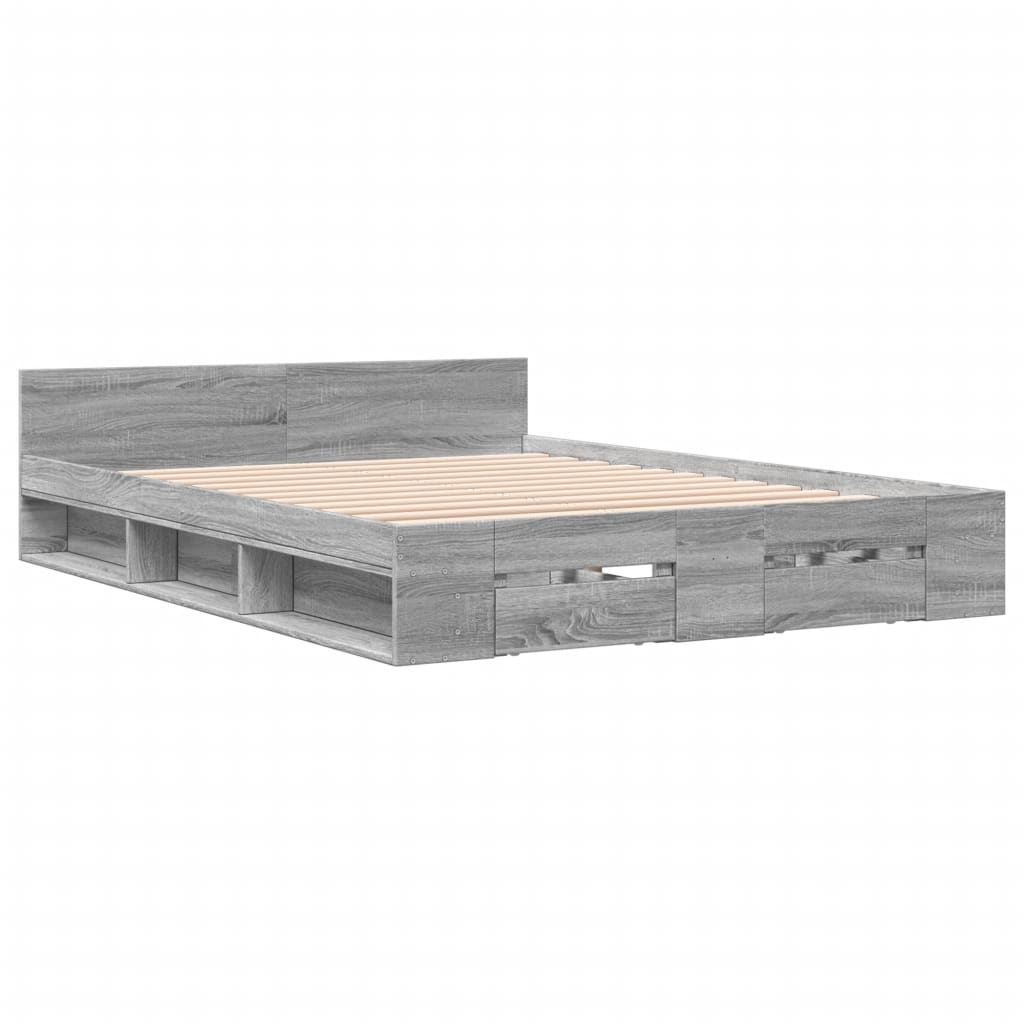 vidaXL Bed Frame with Drawers without Mattress Grey Sonoma 160x200 cm