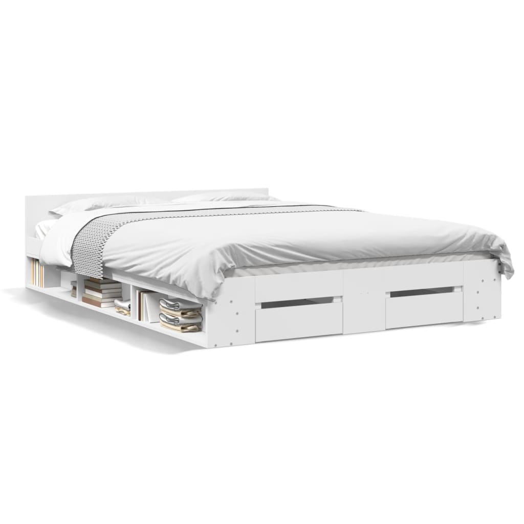 vidaXL Bed Frame with Drawers without Mattress White 150x200 cm King Size