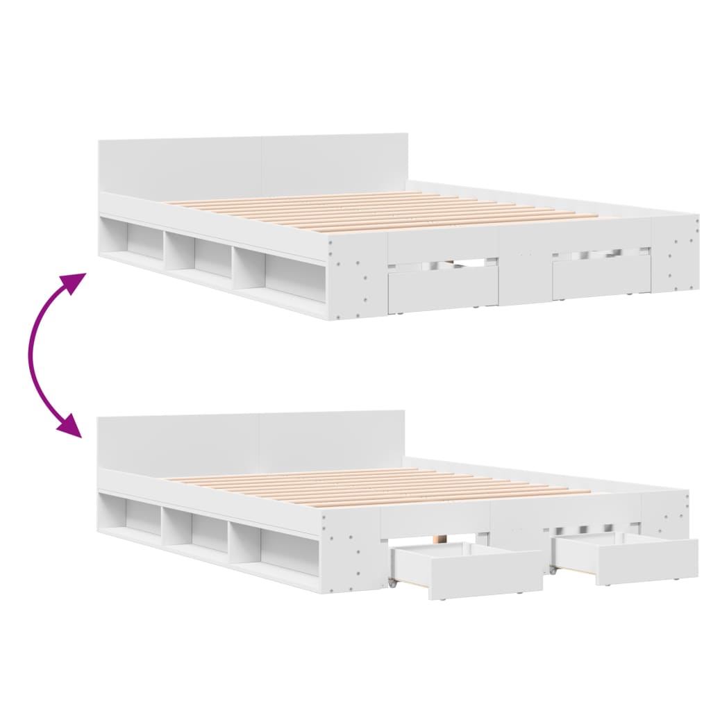 vidaXL Bed Frame with Drawers without Mattress White 150x200 cm King Size