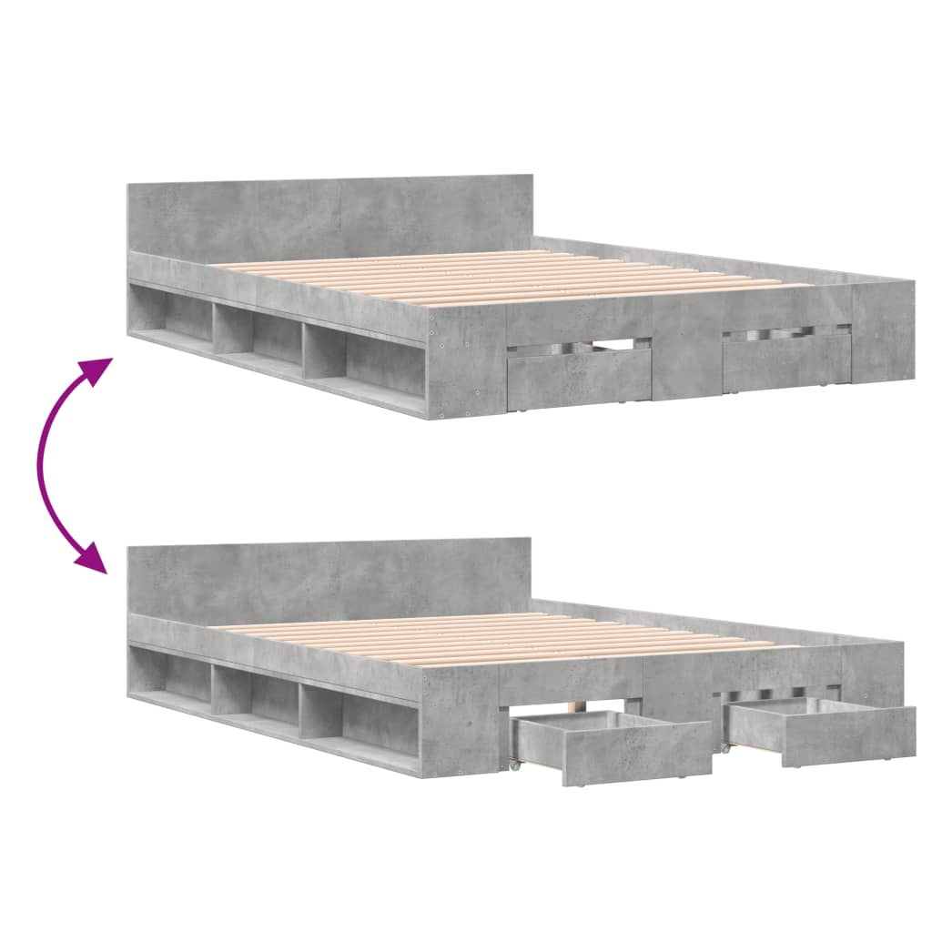 vidaXL Bed Frame with Drawers without Mattress Concrete Grey 150x200 cm King Size