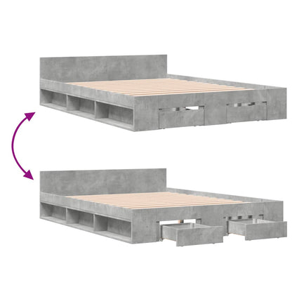 vidaXL Bed Frame with Drawers without Mattress Concrete Grey 150x200 cm King Size