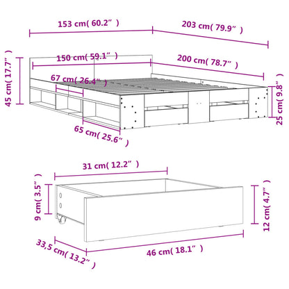 vidaXL Bed Frame with Drawers without Mattress Concrete Grey 150x200 cm King Size