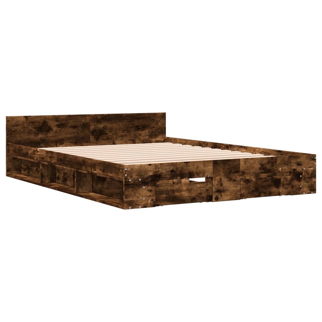 vidaXL Bed Frame with Drawers without Mattress Smoked Oak 150x200 cm King Size