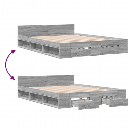 vidaXL Bed Frame with Drawers without Mattress Grey Sonoma 150x200 cm King Size