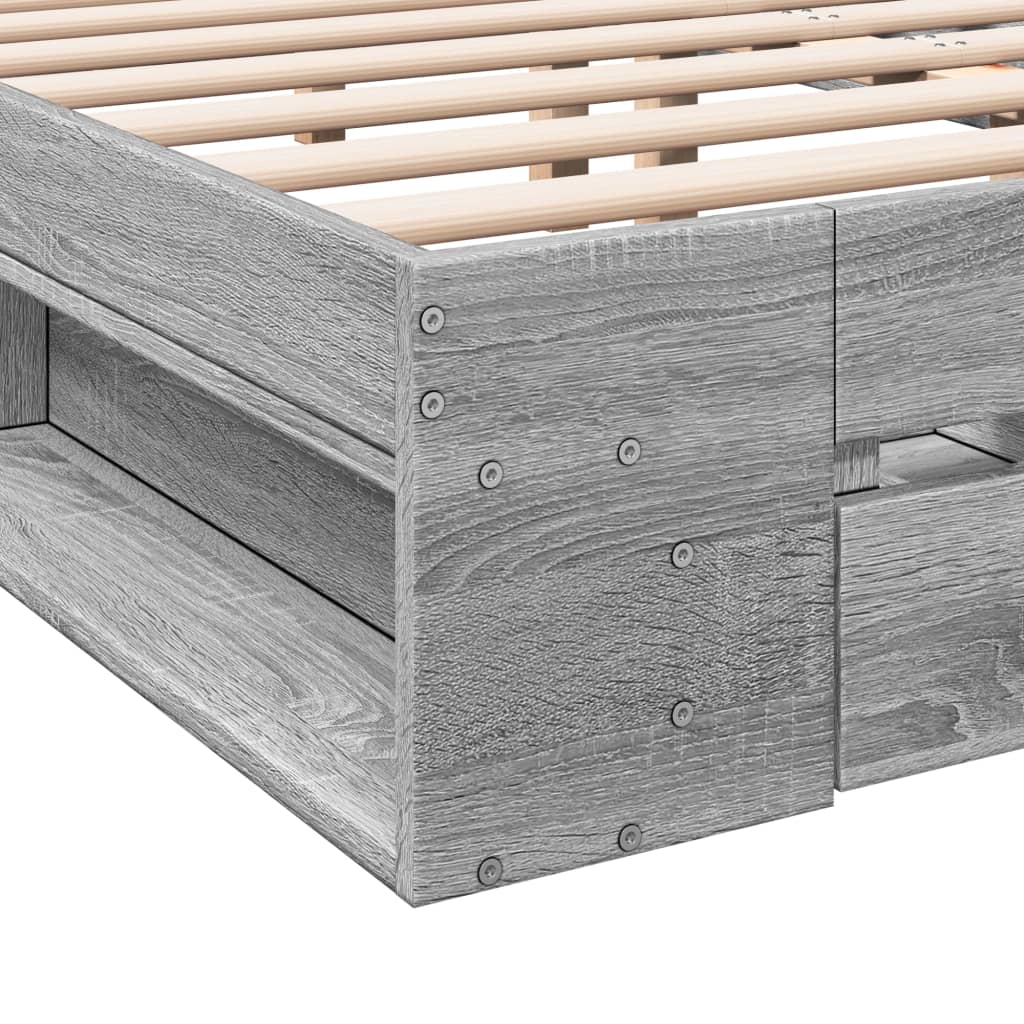 vidaXL Bed Frame with Drawers without Mattress Grey Sonoma 150x200 cm King Size