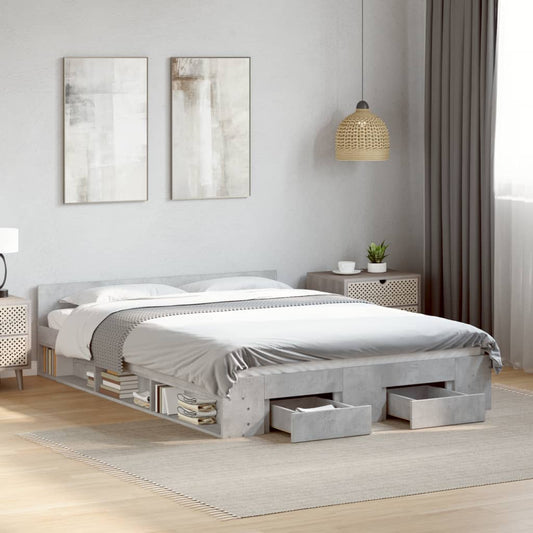 vidaXL Bed Frame with Drawers without Mattress Concrete Grey 140x200 cm