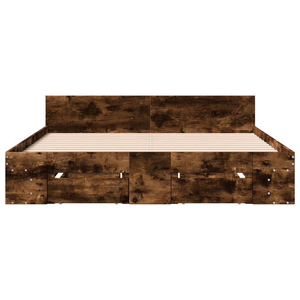 vidaXL Bed Frame with Drawers without Mattress Smoked Oak 140x200 cm