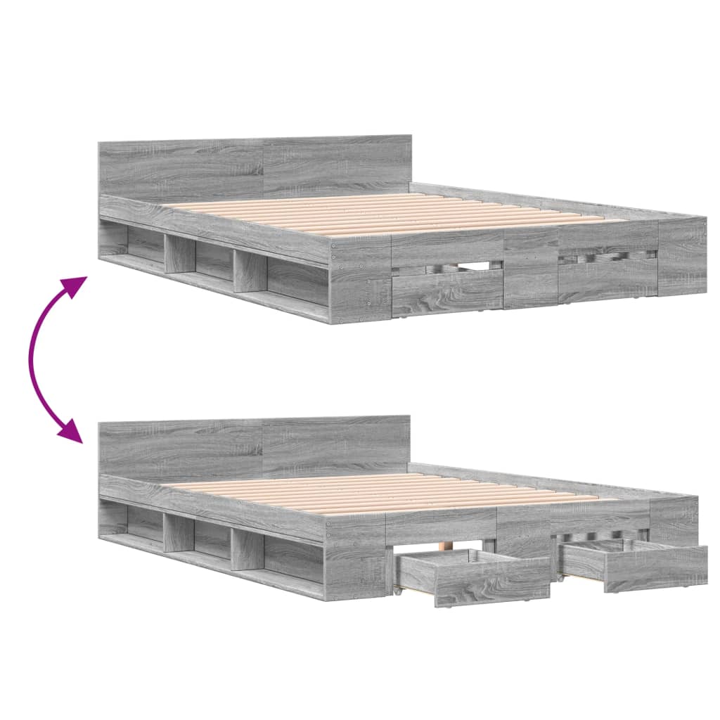 vidaXL Bed Frame with Drawers without Mattress Grey Sonoma 140x200 cm