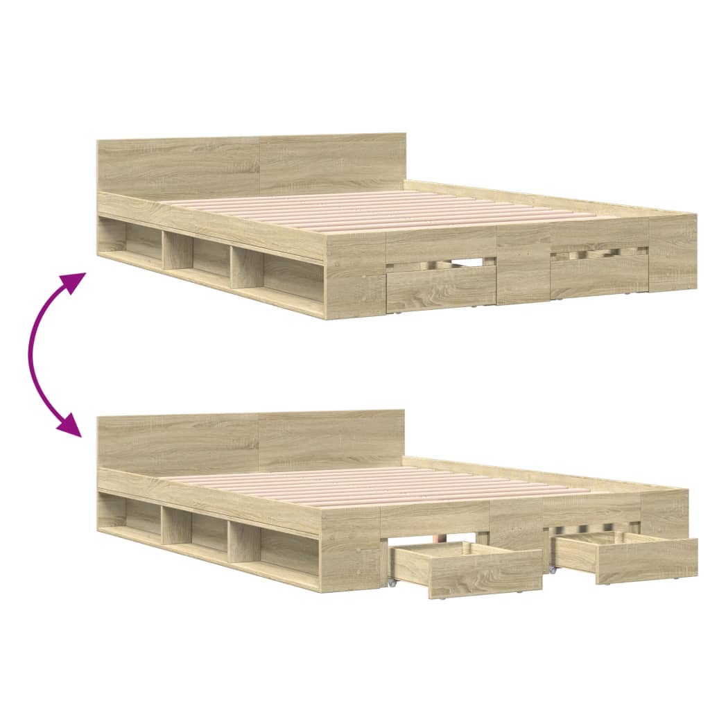 vidaXL Bed Frame with Drawers without Mattress Sonoma Oak 120x200 cm