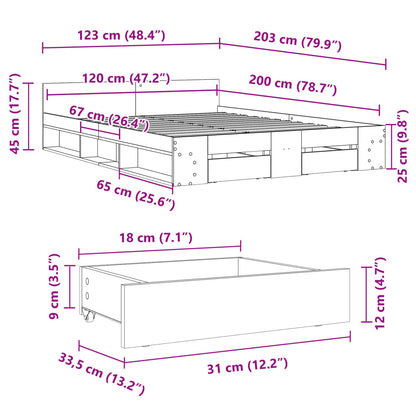 vidaXL Bed Frame with Drawers without Mattress Sonoma Oak 120x200 cm