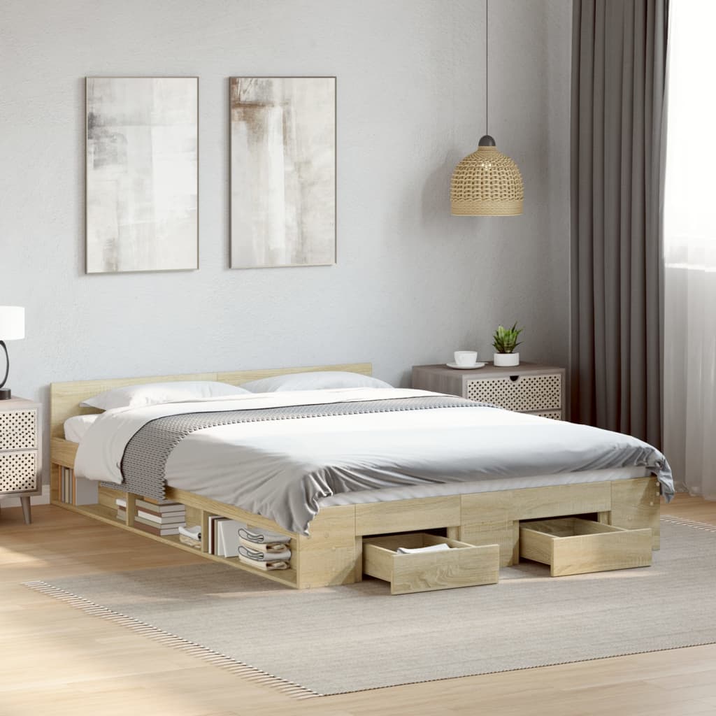 vidaXL Bed Frame with Drawers without Mattress Sonoma Oak 120x200 cm