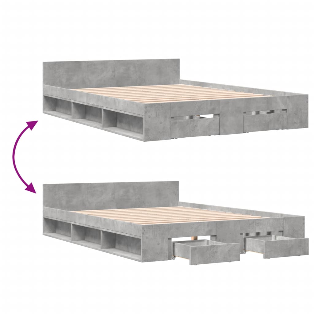 vidaXL Bed Frame with Drawers without Mattress Concrete Grey 120x200 cm