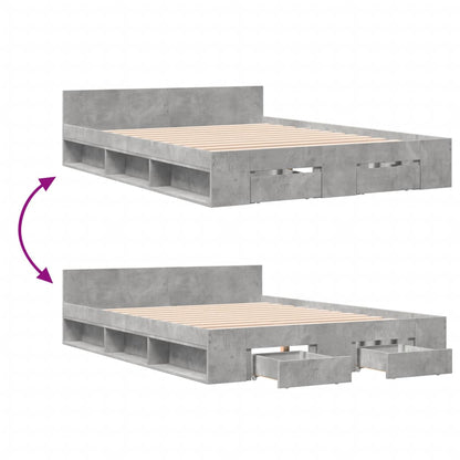 vidaXL Bed Frame with Drawers without Mattress Concrete Grey 120x200 cm