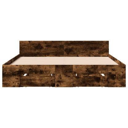 vidaXL Bed Frame with Drawers without Mattress Smoked Oak 120x200 cm