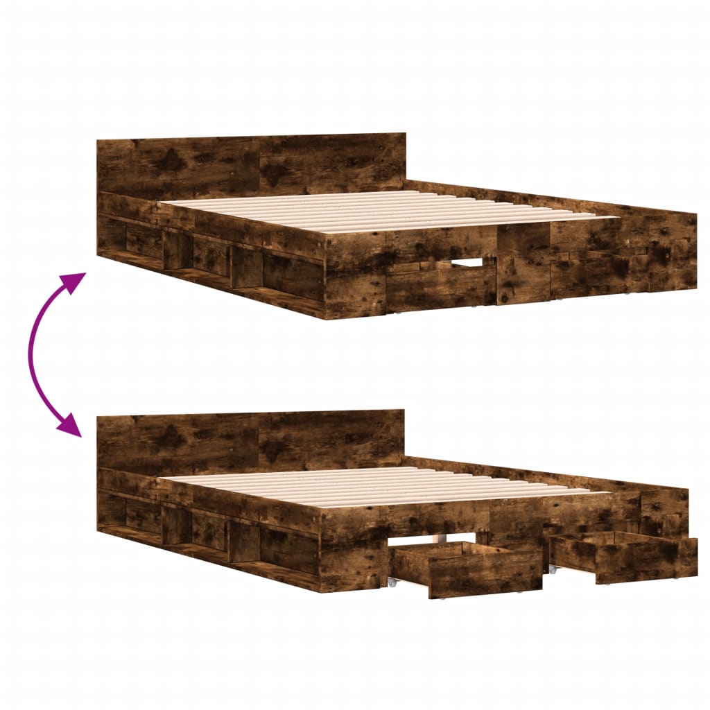 vidaXL Bed Frame with Drawers without Mattress Smoked Oak 120x200 cm