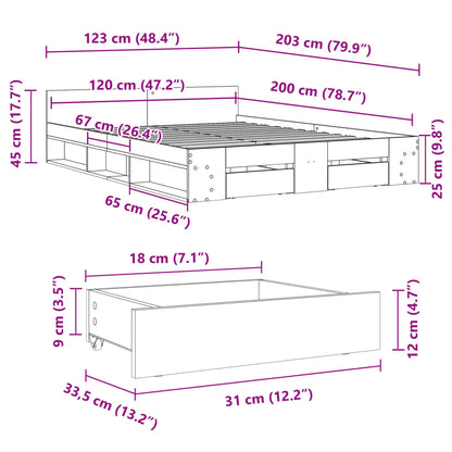 vidaXL Bed Frame with Drawers without Mattress Grey Sonoma 120x200 cm