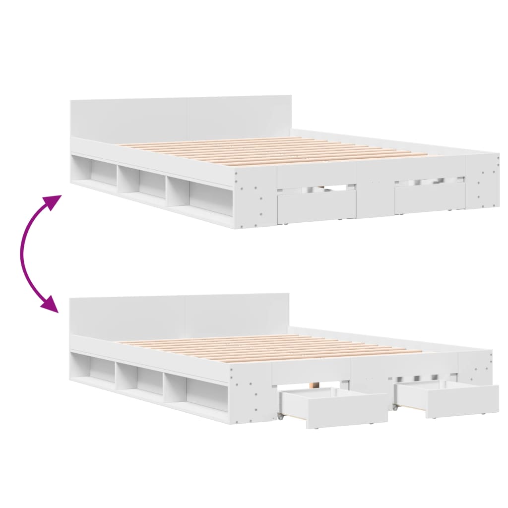 vidaXL Bed Frame with Drawers without Mattress White 140x190 cm