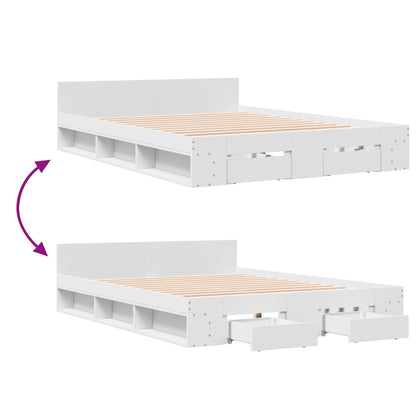 vidaXL Bed Frame with Drawers without Mattress White 140x190 cm