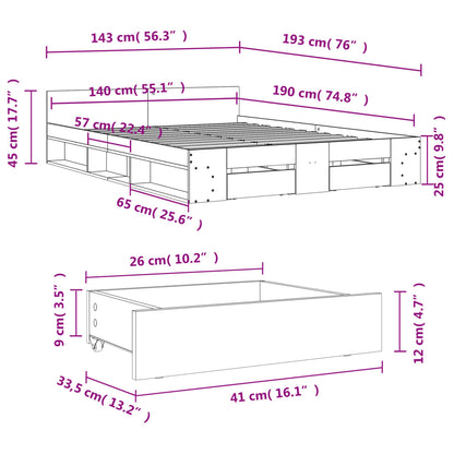 vidaXL Bed Frame with Drawers without Mattress White 140x190 cm