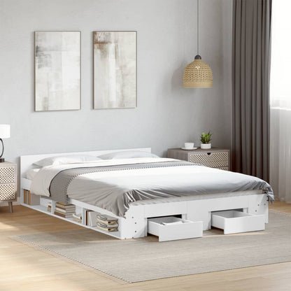 vidaXL Bed Frame with Drawers without Mattress White 140x190 cm