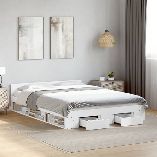 vidaXL Bed Frame with Drawers without Mattress White 140x190 cm