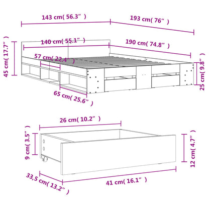 vidaXL Bed Frame with Drawers without Mattress Concrete Grey 140x190 cm