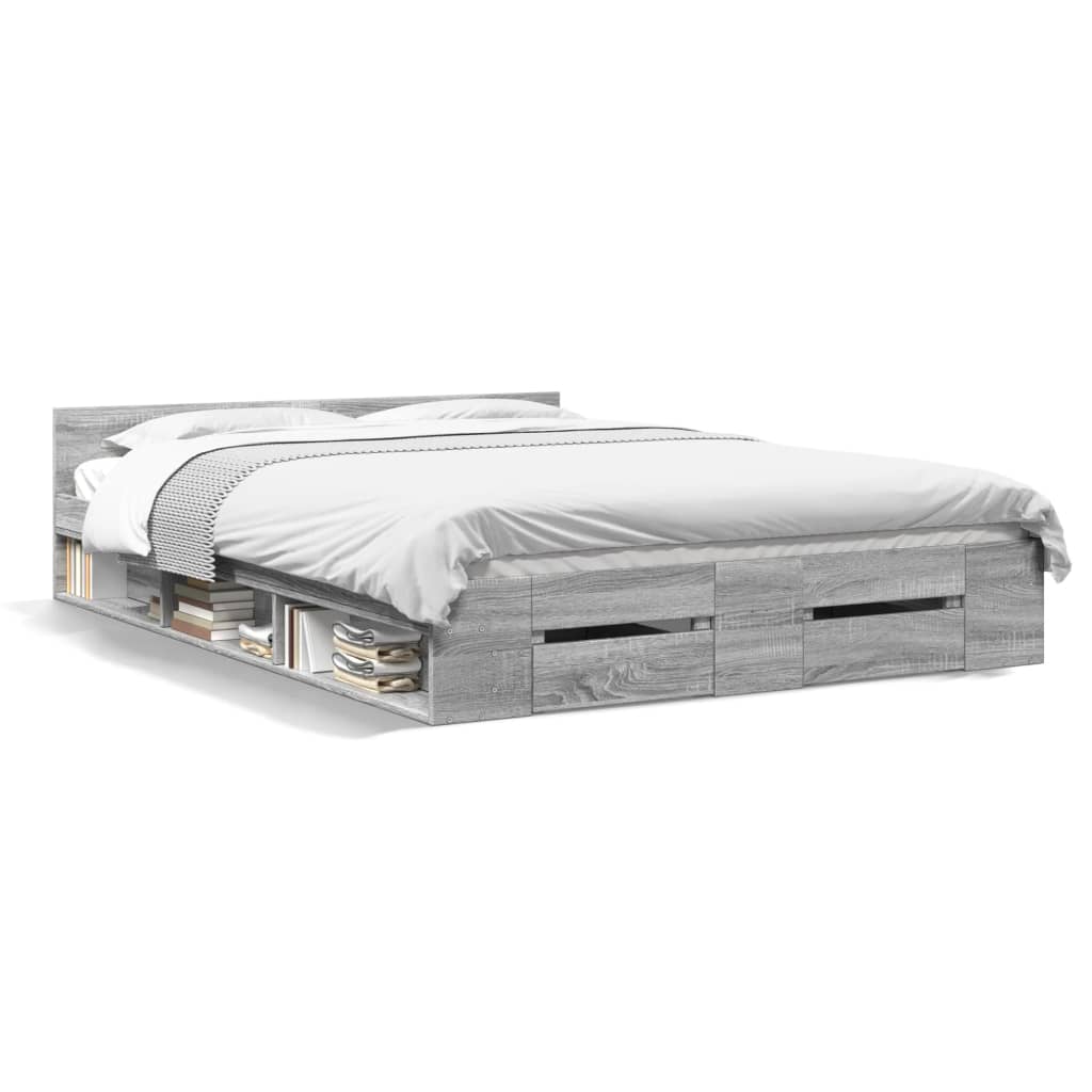 vidaXL Bed Frame with Drawers without Mattress Grey Sonoma 140x190 cm