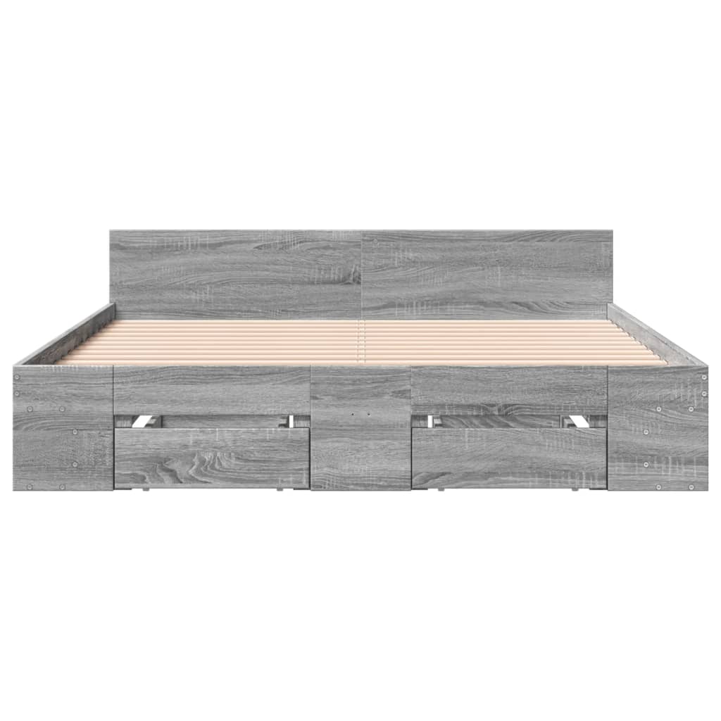 vidaXL Bed Frame with Drawers without Mattress Grey Sonoma 140x190 cm