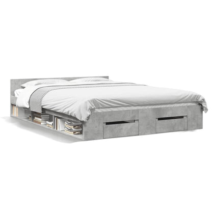 vidaXL Bed Frame with Drawers without Mattress Concrete Grey 135x190 cm Double