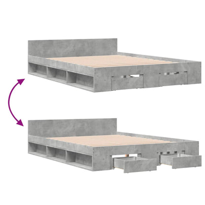 vidaXL Bed Frame with Drawers without Mattress Concrete Grey 135x190 cm Double