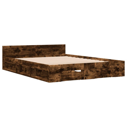 vidaXL Bed Frame with Drawers without Mattress Smoked Oak 135x190 cm Double