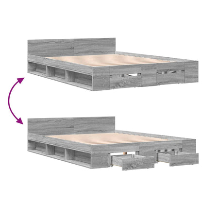vidaXL Bed Frame with Drawers without Mattress Grey Sonoma 135x190 cm Double