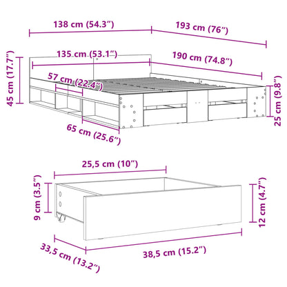 vidaXL Bed Frame with Drawers without Mattress Grey Sonoma 135x190 cm Double