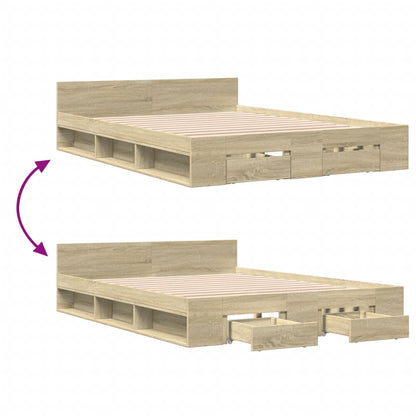 vidaXL Bed Frame with Drawers without Mattress Sonoma Oak 120x190 cm Small Double