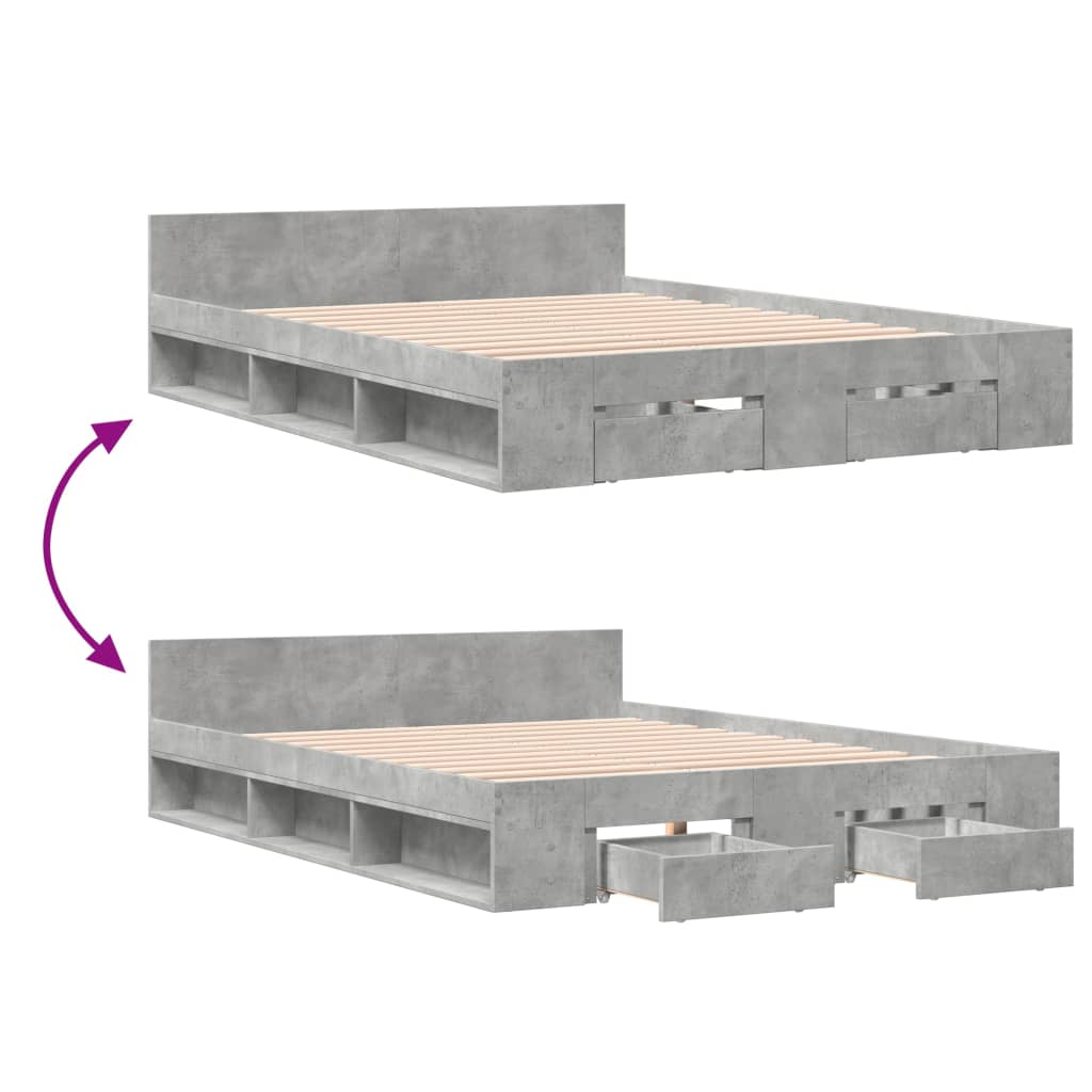 vidaXL Bed Frame with Drawers without Mattress Concrete Grey 120x190 cm Small Double