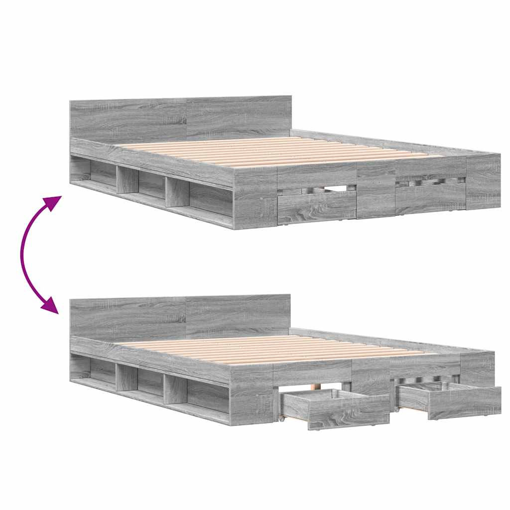 vidaXL Bed Frame with Drawers without Mattress Grey Sonoma 120x190 cm Small Double